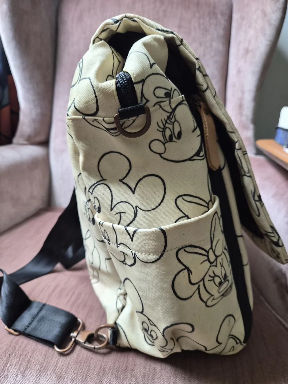 Petunia Pickle Bottom Disney Mickey Canvas Messenger Bag - Cream & Black